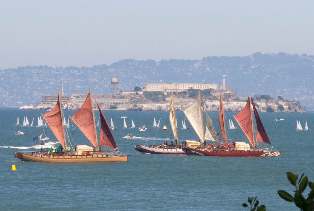 Voyaging waka (canoes) in San Francisco Bay